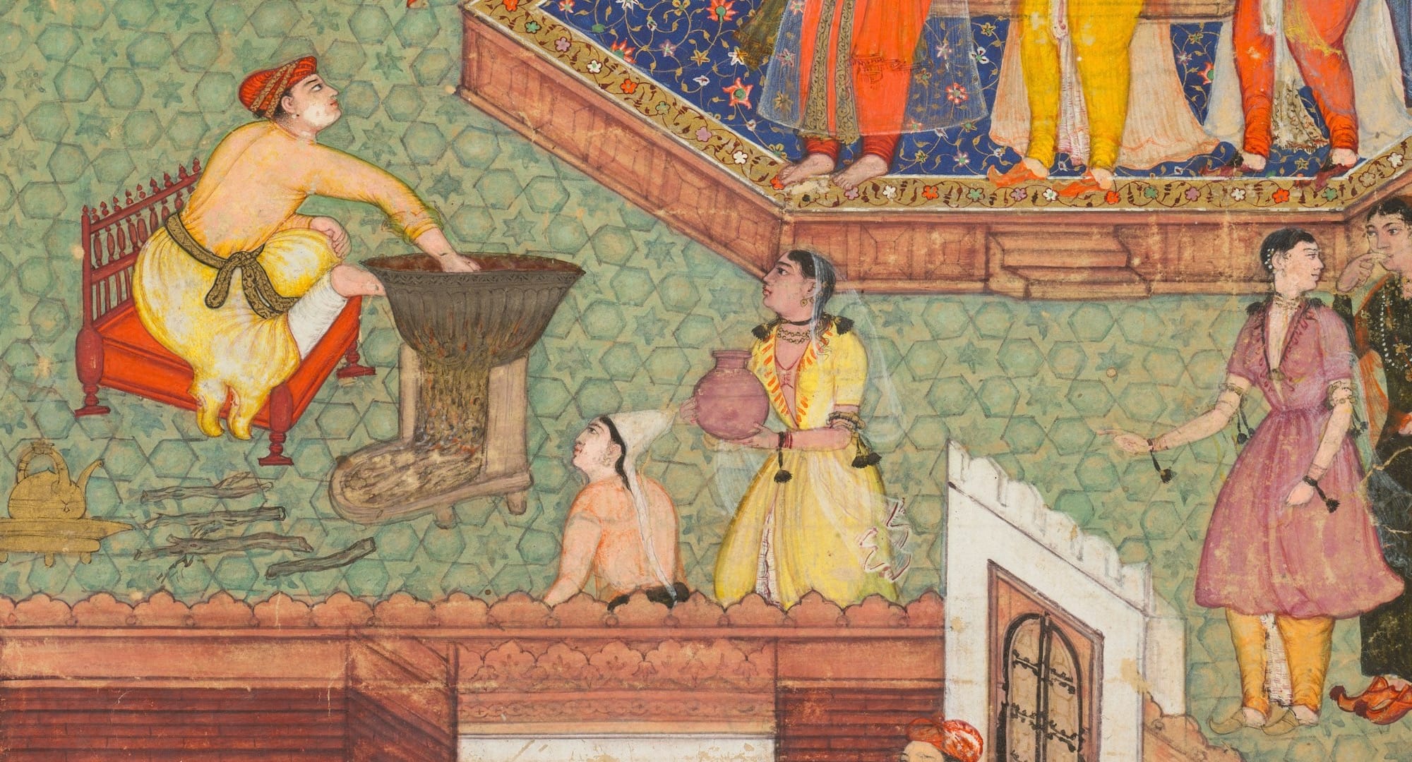 a painting of a group of people in a palace